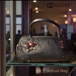 AUTHENTIC GUCCI PRINCY SATCHEL BLACK LEATHER-BOW-TOP HANDLES